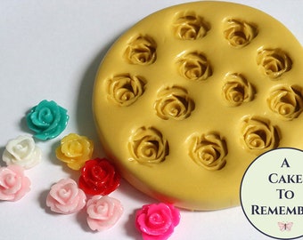 Tiny roses silicone mini flower mold, two rose styles about 1/4" wide or less each. Polymer clay silicone mold. Fondant or gumpaste M0023