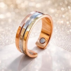 Magnetic Ring - Adjustable Ring - Tricolor Copper Ring Three Gold Alloys - Therapeutic Sleep Care Ring, Inflammation...