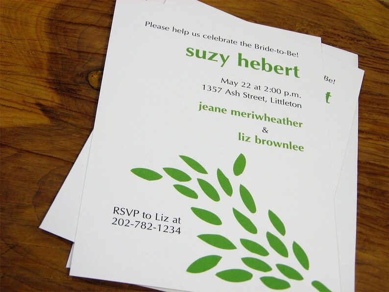 Bridal Shower Invitation Casual Bright Green Leaves Informal Wedding Shower Bridesmaids Custom Invite