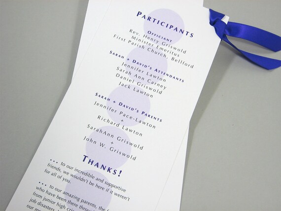 Casual Wedding Program One Page Bold Purple Circles Ribbon Etsy
