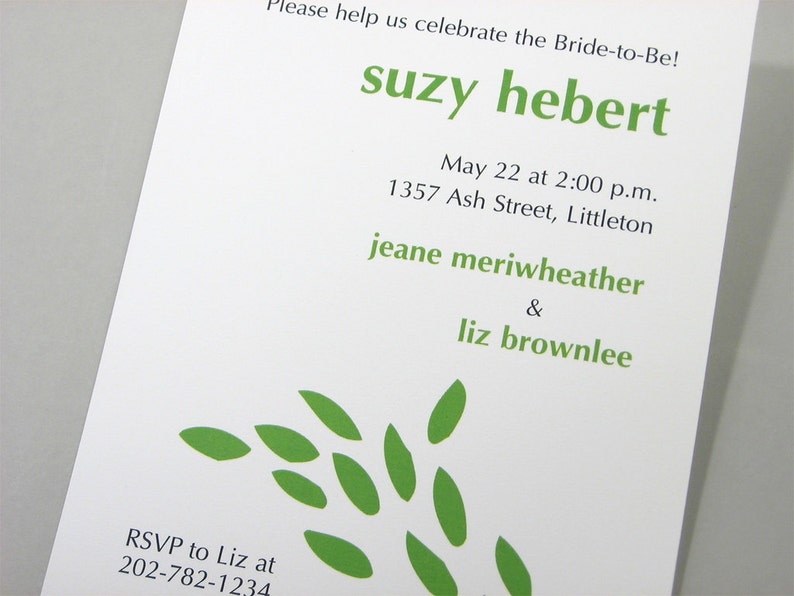 Bridal Shower Invitation Casual Bright Green Leaves Informal Wedding Shower Bridesmaids Custom Invite