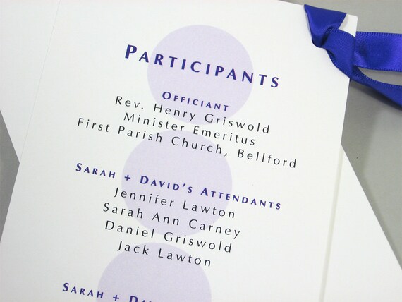 Casual Wedding Program One Page Bold Purple Circles Ribbon Etsy