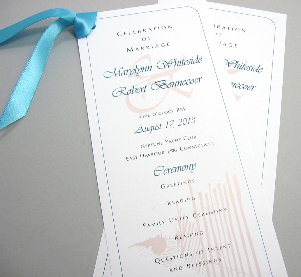 Wedding Ceremony Program Beach Wedding Dune Fence Casual Etsy