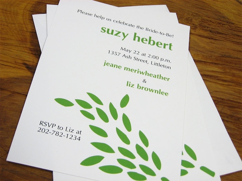 Bridal Shower Invitation Casual Bright Green Leaves Informal Wedding Shower Bridesmaids Custom Invite