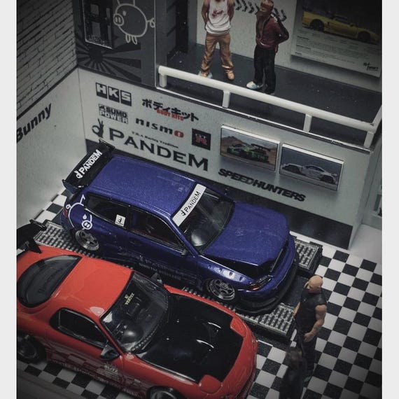 1/64 Scale Rocket Bunny Pandem Lab Diorama Box Garage for Diecast