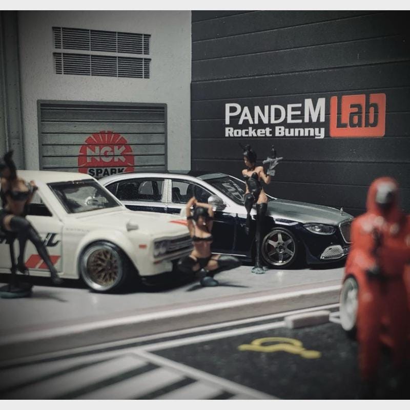 1/64ミニカー　ショーケース Rocket Bunny ガレージ　ジオラマ 1/64 Scale Rocket Bunny Pandem Lab Diorama Box Garage for Diecast