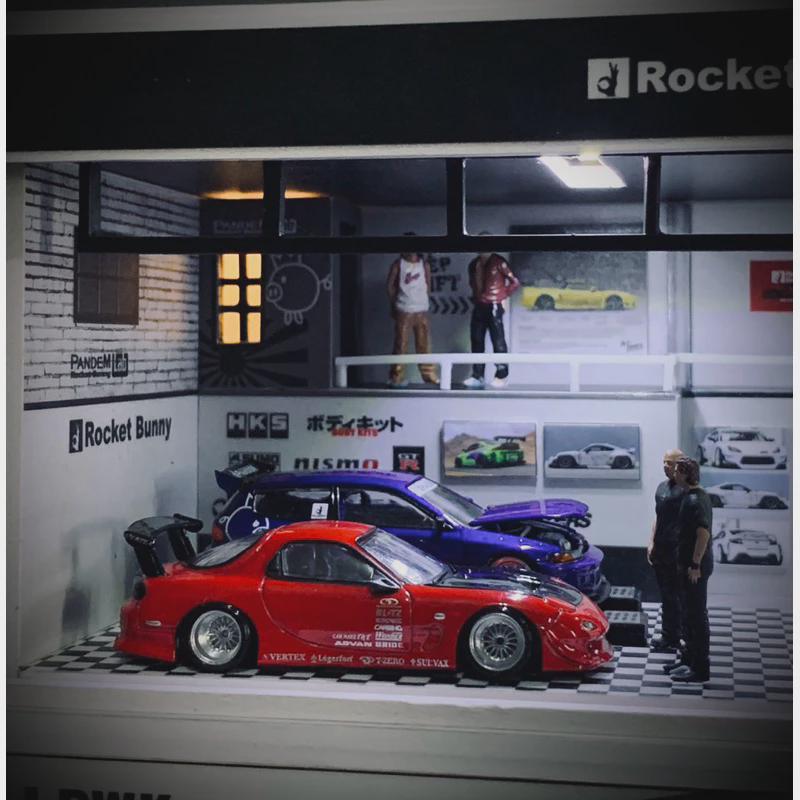 1/64ミニカー　ショーケース Rocket Bunny ガレージ　ジオラマ 1/64 Scale Rocket Bunny Pandem Lab Diorama Box Garage for Diecast