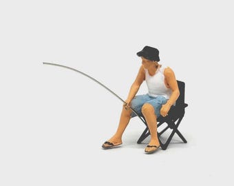 1:64 Scale Diorama Figure – Sugeng Fishing on Camping With Chair | Hand-Painted Resin Miniature Handmade
