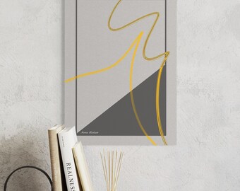 Impresión artística abstracta moderna de línea amarilla - Decoración de pared geométrica minimalista - Descarga digital