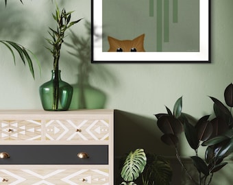 Lámina minimalista de gato jengibre: Arte mural abstracto geométrico (descarga digital)