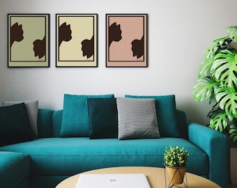 Stampe artistiche da parete minimaliste con gatti: design geometrico astratto (download digitale)