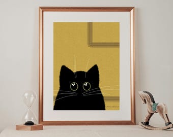 Impressão minimalista de gato preto: arte de parede moderna (download digital, 16 x 20 pol.)