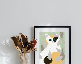 Playful Cat & Mice Toys Print: Whimsical Wall Art