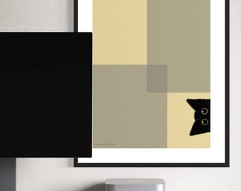Minimalist Cat Art Print: Geometric Black Cat Illustration (Digital Download 19x27in)