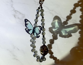 Handmade Crystal Beaded Acrylic butterfly Lanyard Wrist Phone Strap  Charms Phone Accessories Christmas Gift