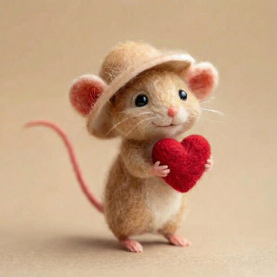 Needle Felted Mouse Figurine, Wool Character Statue,Handmade Storybook Mouse,Felt Ornament
