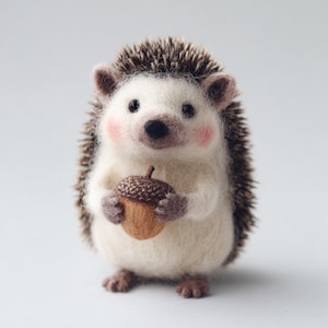 Needle Felted Hedgehog Figurine, Wool Animal Statue, Woodland Decor