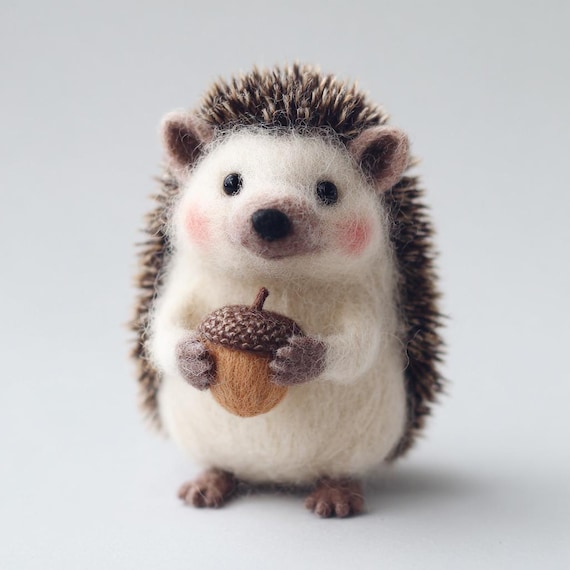 Needle Felted Hedgehog Figurine, Wool Animal Statue, Woodland Decor