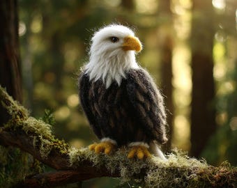 Realistic Needle Felted Bald Eagle Sculpture, Wool Wildlife Decor, Nature Lover Gift