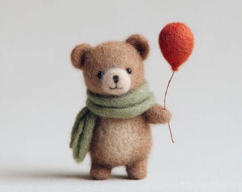 Felt Bear Figurine, Wool Animal Statue, Polar Bear Ornament, Woodland Decor