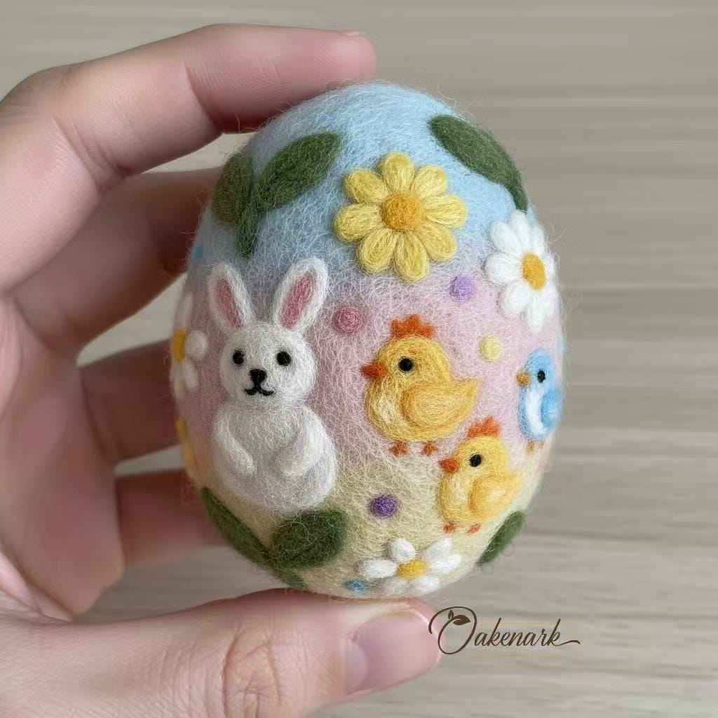 Natural Wool Needle Felted Easter Egg Ornament Animal Sculpture, 8cm ...