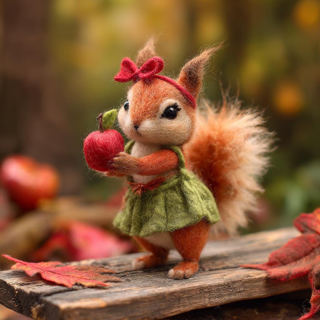 Needle Felted Squirrel Figurine, Wool Animal Statue, Woodland Nursery Decor, Cottagecore Gift