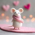 Needle Felted Mouse, Valentine's Day Gift, Wool Animal with Heart, Romantic Decor