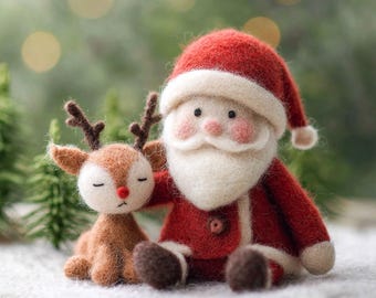 Figura de Papá Noel de fieltro, decoración navideña rústica, estatua navideña de lana