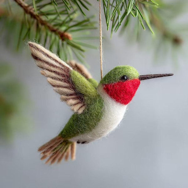 Forest Birds: Natural Wool Needle Felted Bird Ornament, 8cm Height