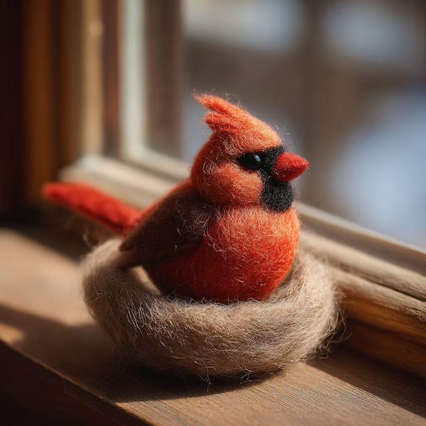 Felt Bird Figurine, Wool Animal Ornament, Handmade Bird Decor, Cottagecore Gift