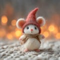 Felt Mouse Figurine, Wool Animal Statue, Whimsical Mouse Decor, Handmade Character Doll