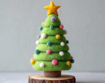 Árbol de Navidad de fieltro agujado, figura de lana caprichosa, decoración navideña de mesa, regalo navideño estilo cottagecore