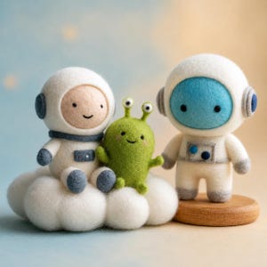 Natural Wool Needle Felted Astronaut Figurine Outer Space Alien Theme 8cm Height