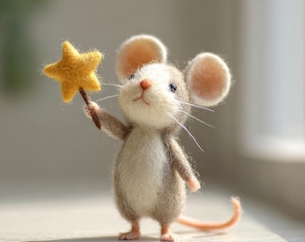 Needle Felted Mouse Figurine, Wool Animal Statue, Whimsical Woodland Decor