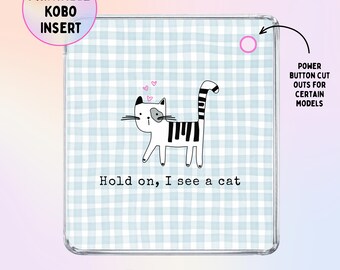 Cat Gingham Kobo Insert | Printable Reader Cover | Cat Lover Gift | Hold on I See a Cat | Kobo Libra | Kobo Clara (Digital Download)