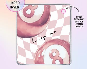 Lucky Me Kobo Insert Printable: Pink 8 Ball, Checkered Aesthetic Kobo Insert, Kobo Sage, Nia ,Retro Clear Case Insert, Kobo Libra, Clara 2E