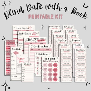 Blind Date With a Book Printable Kit | BDWAB Book Box Inserts | Reading Log, Book Bingo, Trope Cards, Book Review Sheet | Pink Aesthetic