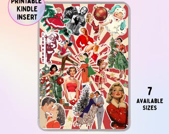 1950's Christmas Themed Printable Kindle Insert for Clear Case - Paperwhite, Basic, Colorsoft , Oasis, and Scribe (Digital Download)