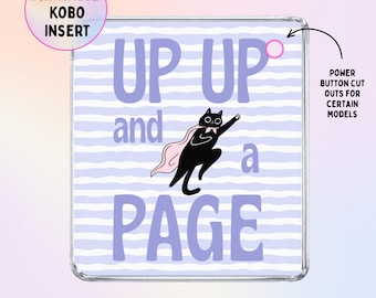 Up Up and a Page Kobo Insert | Superhero Cat | Purple Aesthetic | Funny Bookish Digital Download | Cat Lover | Libra Colour | Kobo Clara 2E