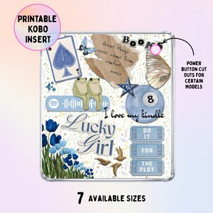 Blue Aesthetic Kobo Insert Printable: Lucky Girl, Kobo Libra Insert, Kobo Clara, Kobo Nia, Kobo Sage, Decorative Cover (Digital Download)