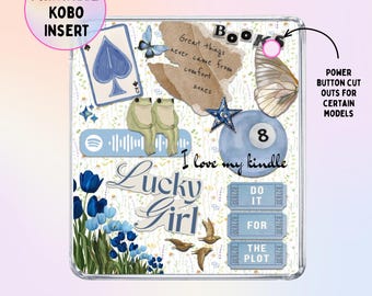 Blue Aesthetic Kobo Insert Printable: Lucky Girl, Kobo Libra Insert, Kobo Clara, Kobo Nia, Kobo Sage, Decorative Cover (Digital Download)