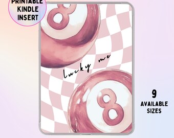 Lucky Me Kindle Insert Printable: Pink 8 Ball, Checkered Aesthetic Kindle Insert, Girly Cover, Cute Retro Clear Case Insert, Kindle Basic