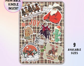 Christmas Cowboy Themed Printable Kindle Insert for Clear Case - Paperwhite, Basic, Colorsoft , Oasis, and Scribe (Digital Download)