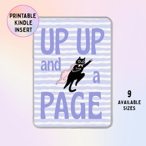 Up Up and a Page Kindle Insert | Superhero Cat | Purple Aesthetic | Funny Bookish Digital Download | Cat Lover | Colorsoft | Paperwhite 11th