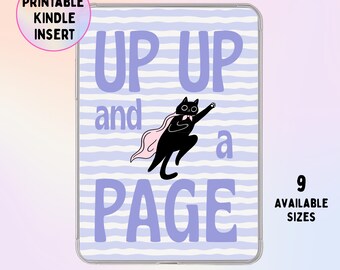 Up Up and a Page Kindle Insert | Superhero Cat | Purple Aesthetic | Funny Bookish Digital Download | Cat Lover | Colorsoft | Paperwhite 11th