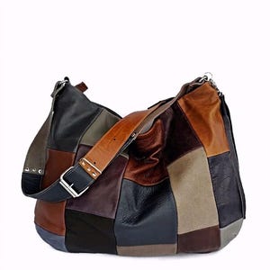 Bolso de piel auténtica con diseño patchwork – Bolso hobo artesanal multicolor – Regalo único para ella