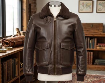 Men’s Brown Shearling Leather Bomber Jacket. Crafted from premium, supple lambskin leather
