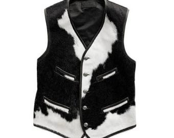 Cowhide Hair-on Leather Vest, Western Style Waistcoat