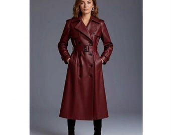 Women's Real Sheepskin Leather Trench Coat