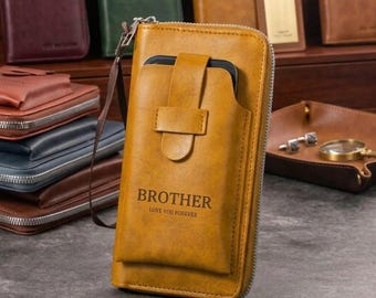 Personalized Wallet for Gift  – Custom Engraved Men's Phone Wallet Clutch with Wristlet & Secure Zip